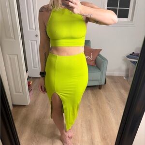Lulu's Neon Green 2 Piece Skirt Set
